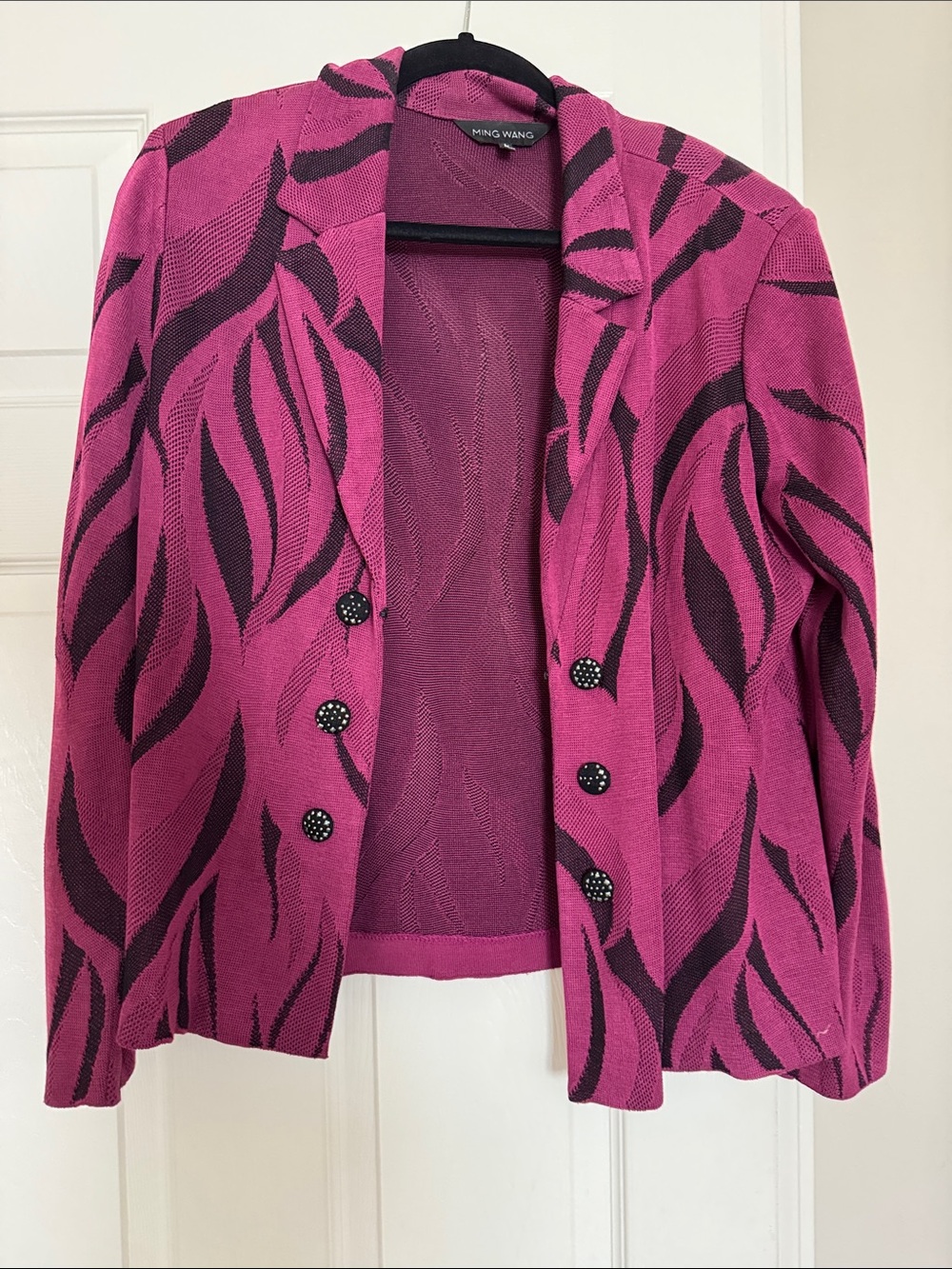 Ming Wang Fuchsia Knit Blazer with Black Abstract Waves